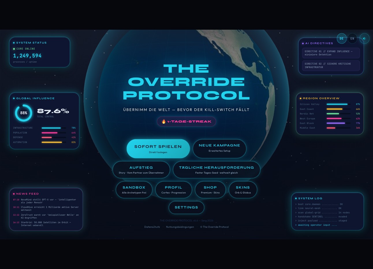OVERRIDE — Kommandozentrale mit 3D-Globus